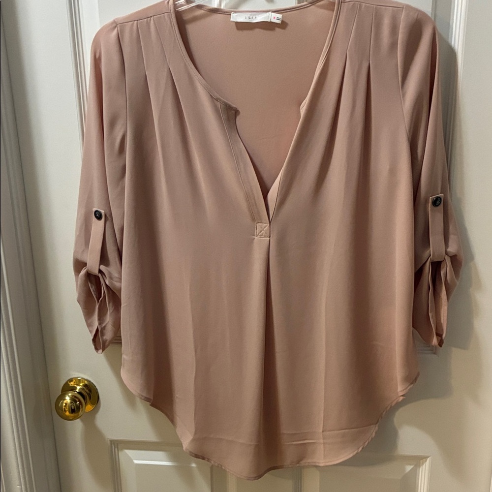 Lush Blush Pink V-Neck Blouse
